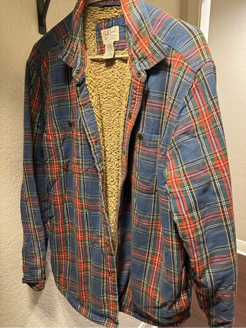 L.L. Bean Blue and Red Plaid Sherpa-Lined Jacket Men’s